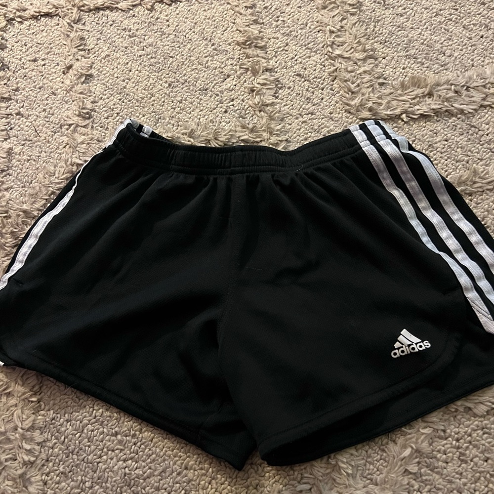 Adidas Women's Black Athletic Shorts with White Stripes